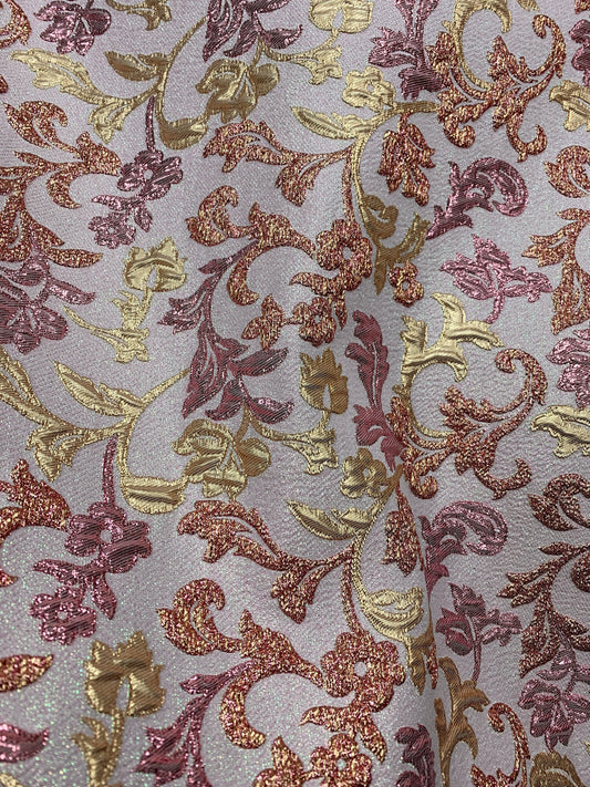 PINK GOLD Floral Brocade Fabric (60 in.) Sold By The Yard