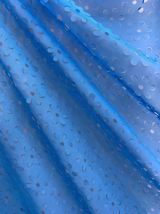 BLUE Sheer Floral Polyester Chiffon Fabric (60 in.) Sold By The Yard