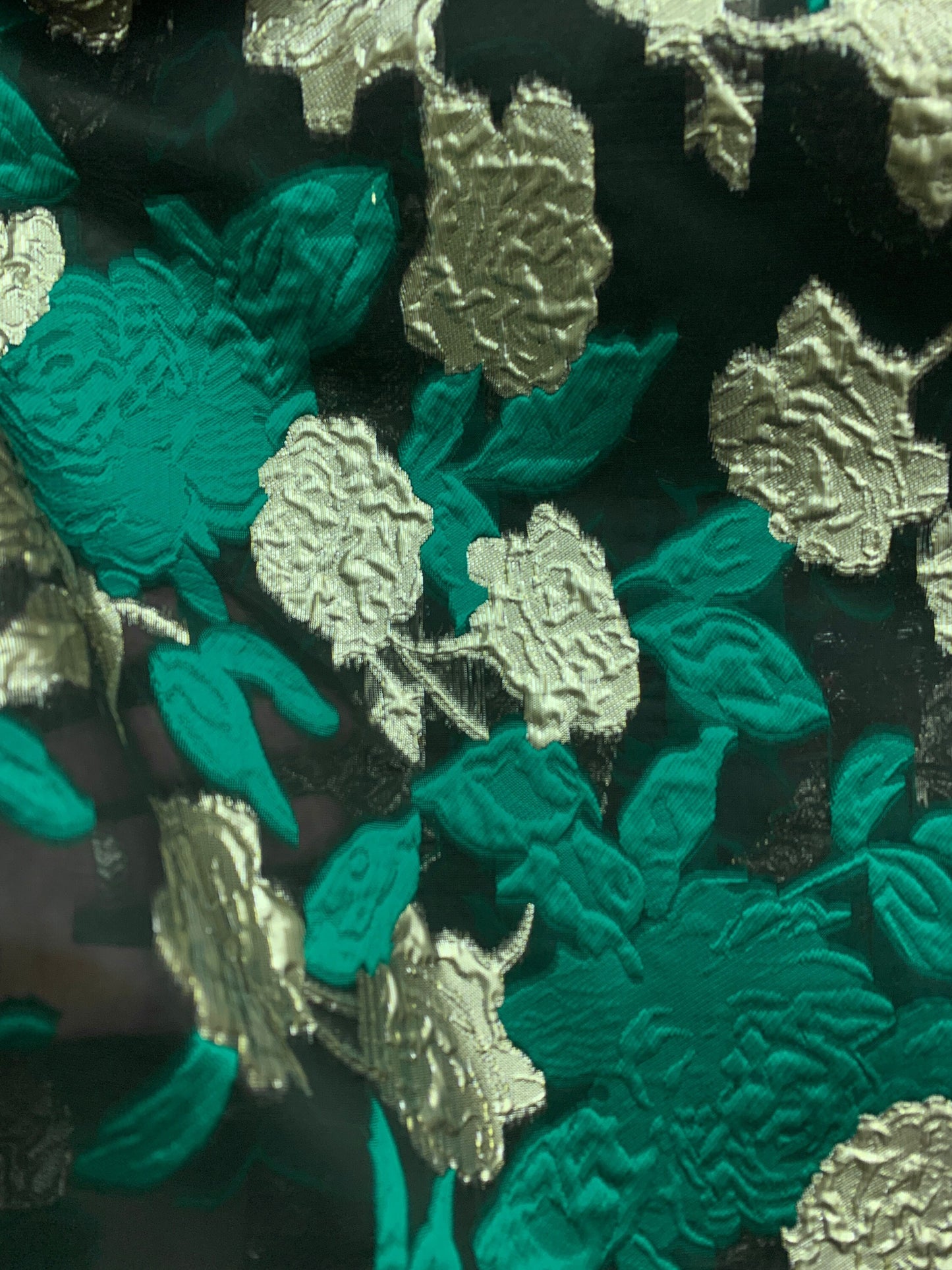 GREEN GOLD BLACK Floral Organza Brocade Fabric (56 in.) Sold By The Yard