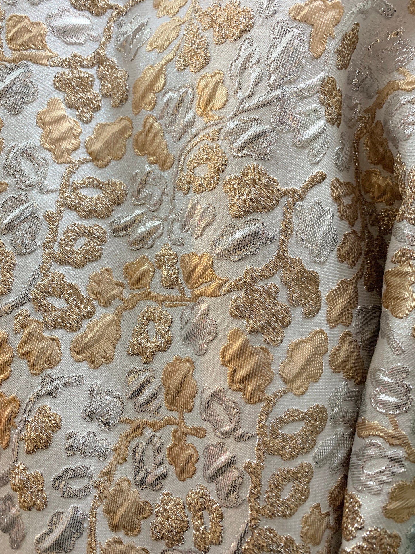 WHITE GOLD Floral Brocade Fabric (60 in.) Sold By The Yard