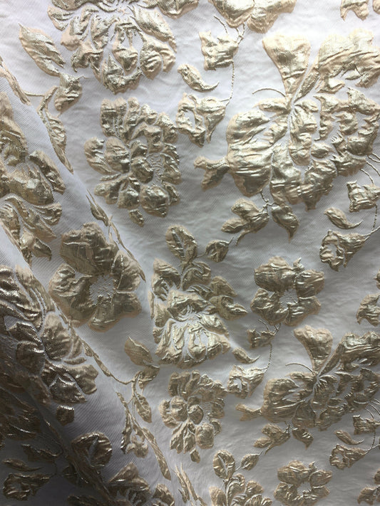 IVORY GOLD Floral Brocade Fabric (60 in.) Sold By The Yard