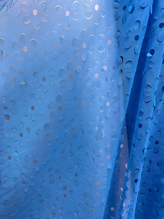 BLUE Sheer Floral Polyester Chiffon Fabric (60 in.) Sold By The Yard