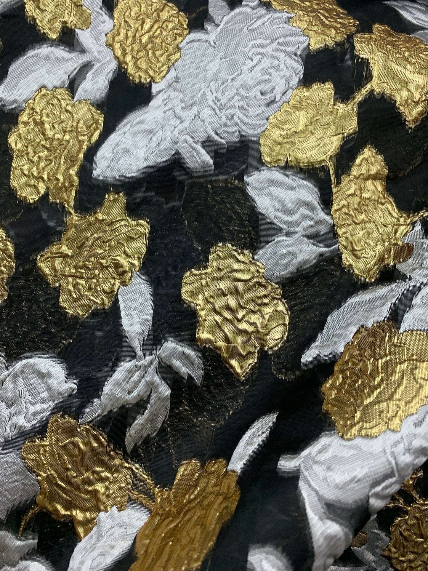 GOLD SILVER BLACK Floral Organza Brocade Fabric (56 in.) Sold By The Yard