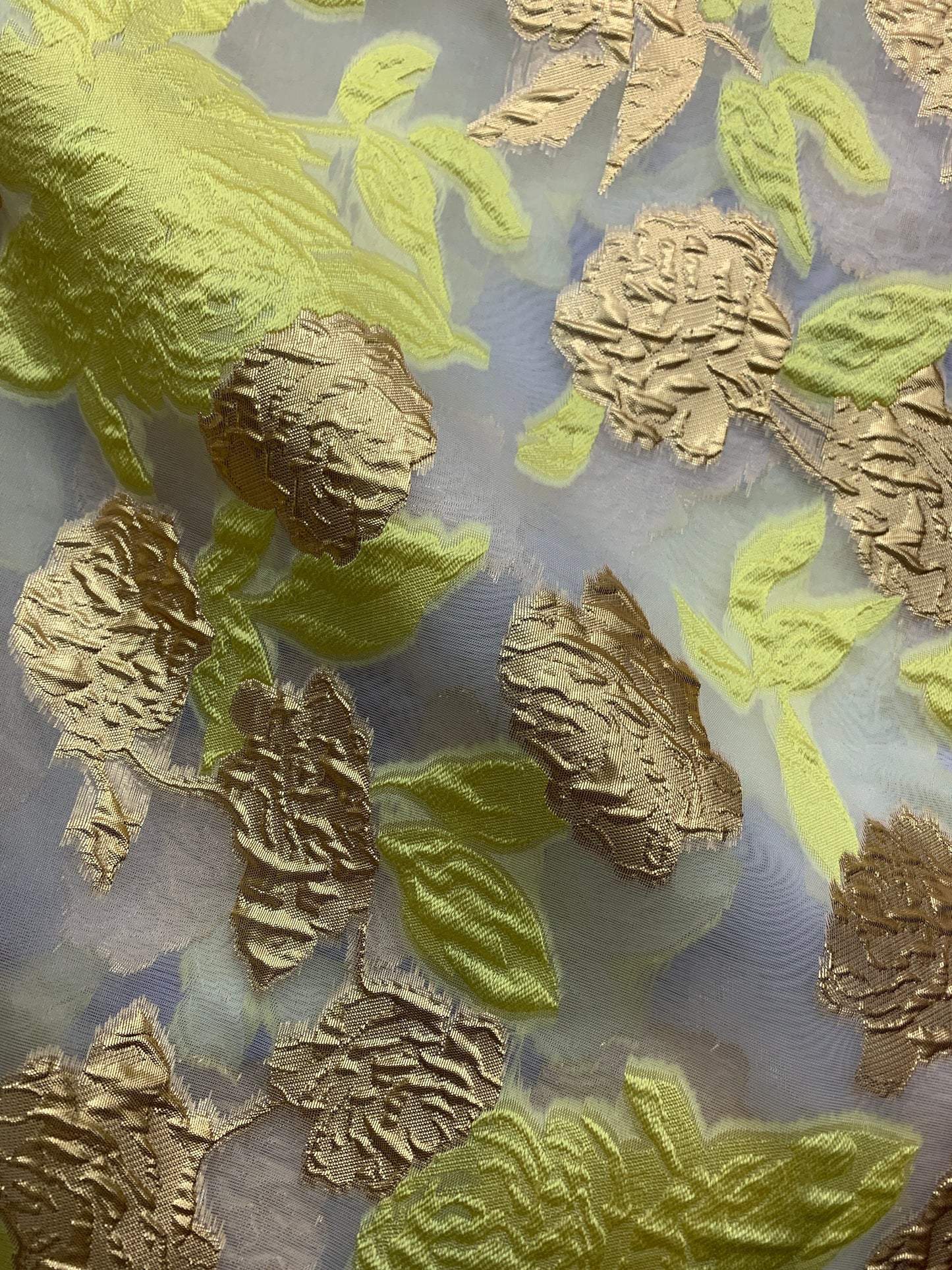 YELLOW GOLD WHITE Floral Organza Brocade Fabric (56 in.) Sold By The Yard
