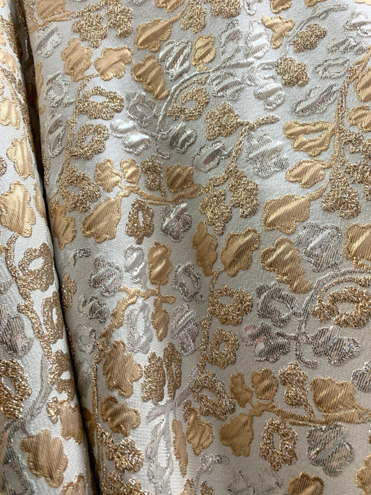 WHITE GOLD Floral Brocade Fabric (60 in.) Sold By The Yard