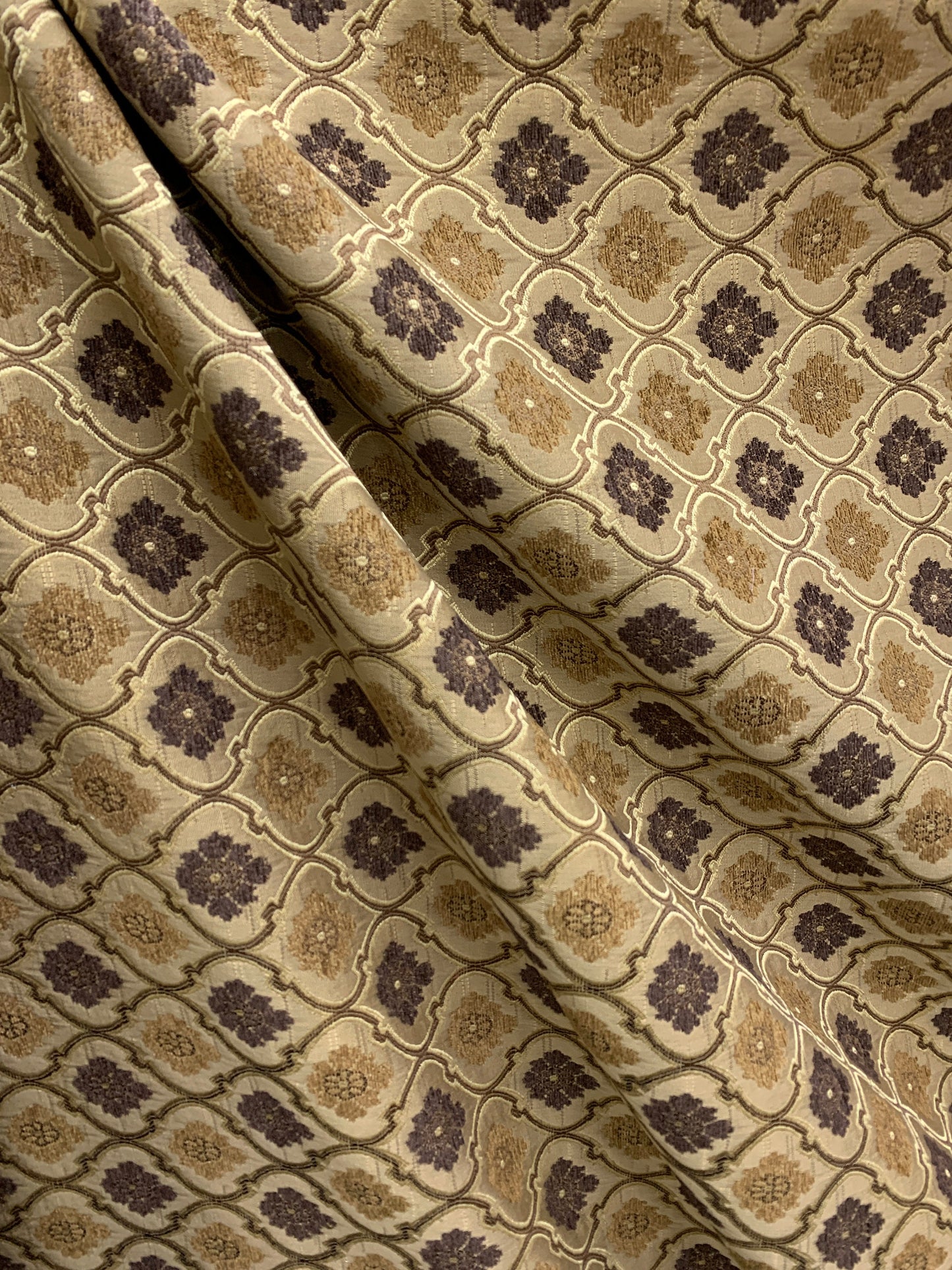 BROWN Floral Trellis Chenille Upholstery Brocade Fabric (56 in.) Sold By The Yard