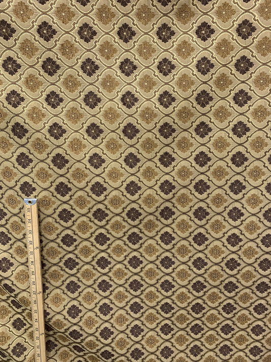 BROWN Floral Trellis Chenille Upholstery Brocade Fabric (56 in.) Sold By The Yard