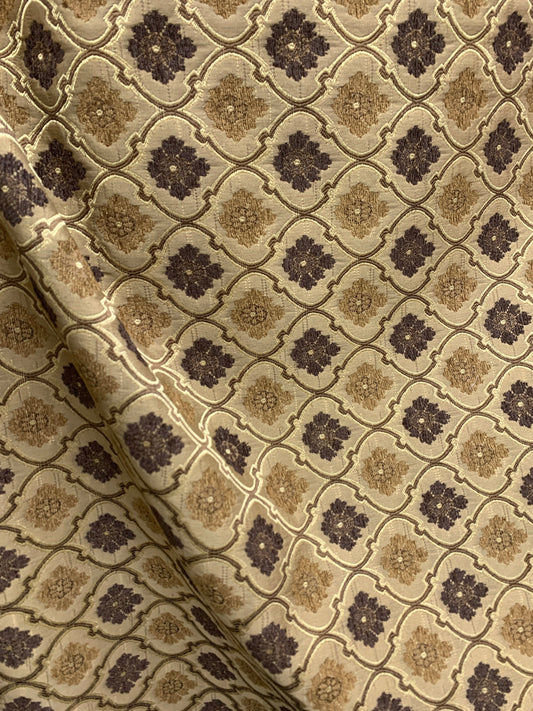 BROWN Floral Trellis Chenille Upholstery Brocade Fabric (56 in.) Sold By The Yard