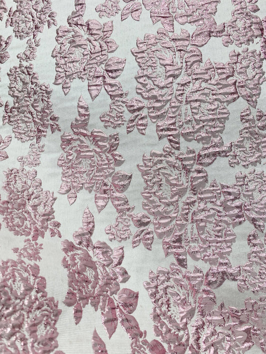 PINK WHITE Floral Brocade Fabric (60 in.) Sold By The Yard