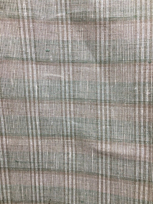 Beige Green Brown Plaid 100% Linen Fabric (60 in.) 20 Yards