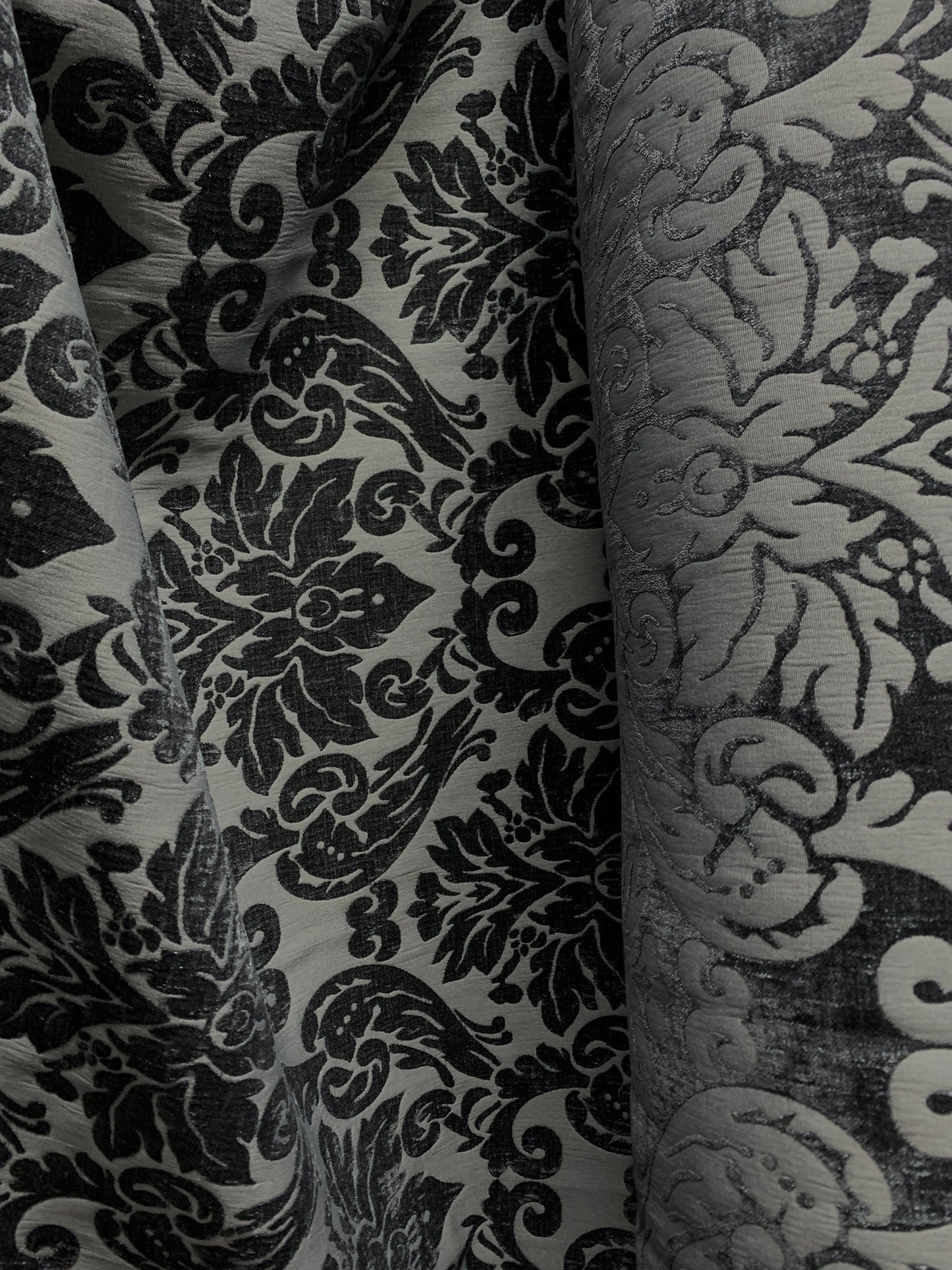 DARK GRAY Damask Chenille Upholstery Brocade Fabric (54 in.) Sold By The Yard