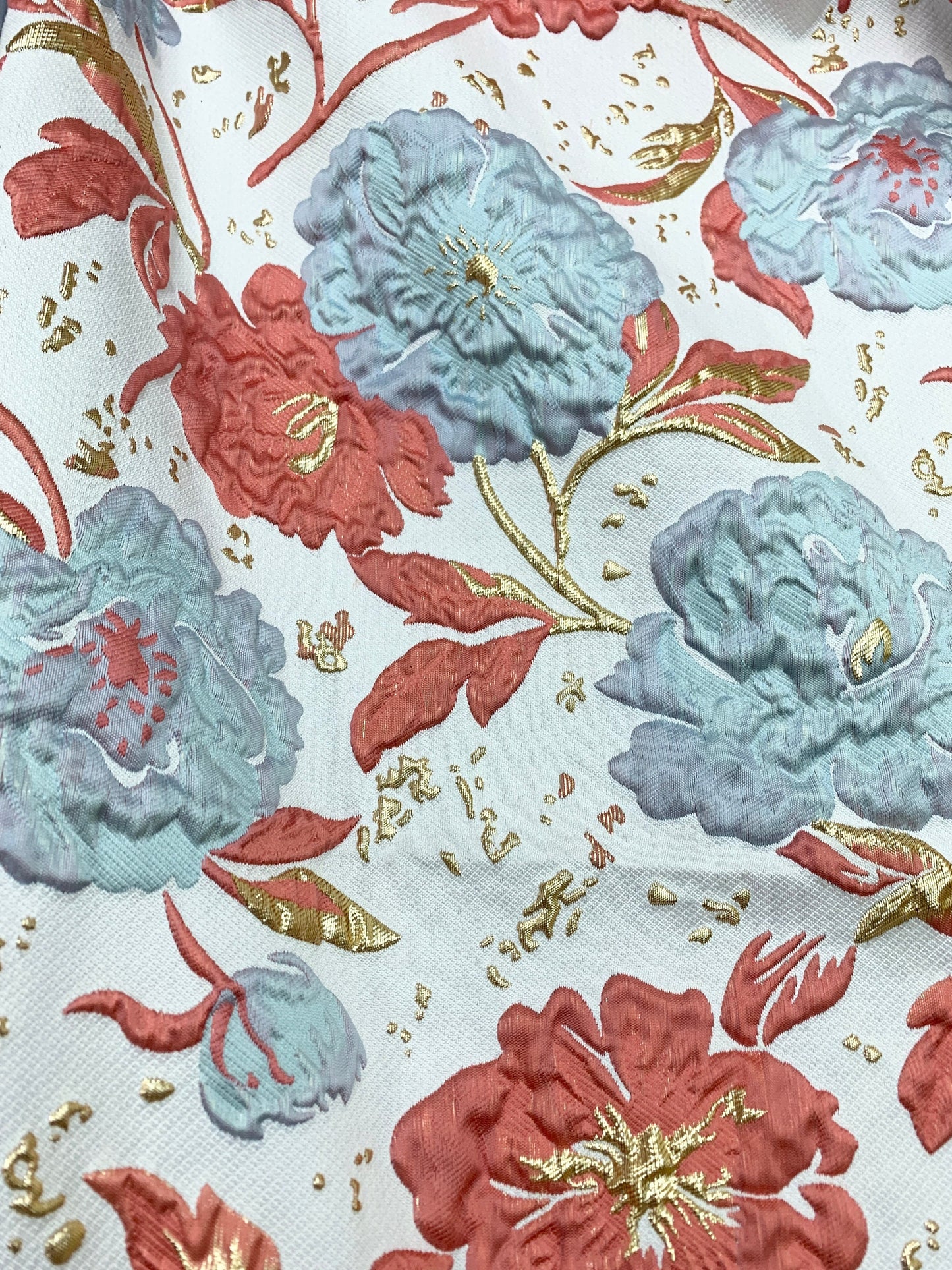 BABY BLUE CORAL Floral Brocade Fabric (60 in.) Sold By The Yard