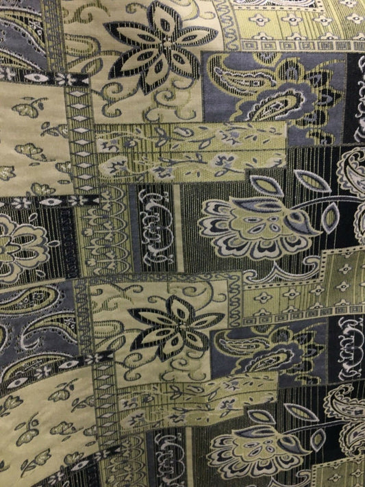 LIGHT GOLD BLACK Floral Paisley Upholstery Brocade Fabric (54 in.) Sold By The Yard