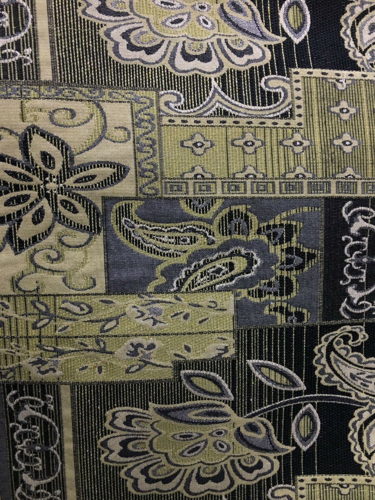LIGHT GOLD BLACK Floral Paisley Upholstery Brocade Fabric (54 in.) Sold By The Yard