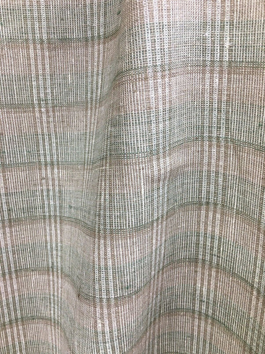 Beige Green Brown Plaid 100% Linen Fabric (60 in.) 20 Yards