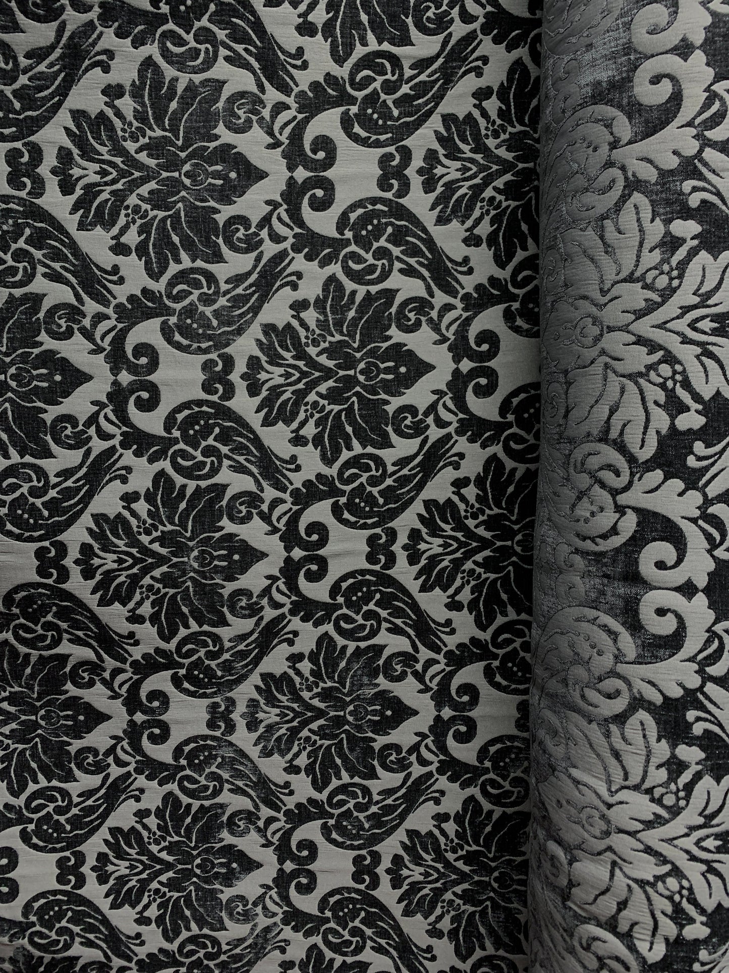 DARK GRAY Damask Chenille Upholstery Brocade Fabric (54 in.) Sold By The Yard