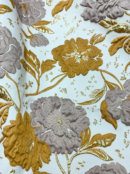 BEIGE GOLD Floral Brocade Fabric (60 in.) Sold By The Yard