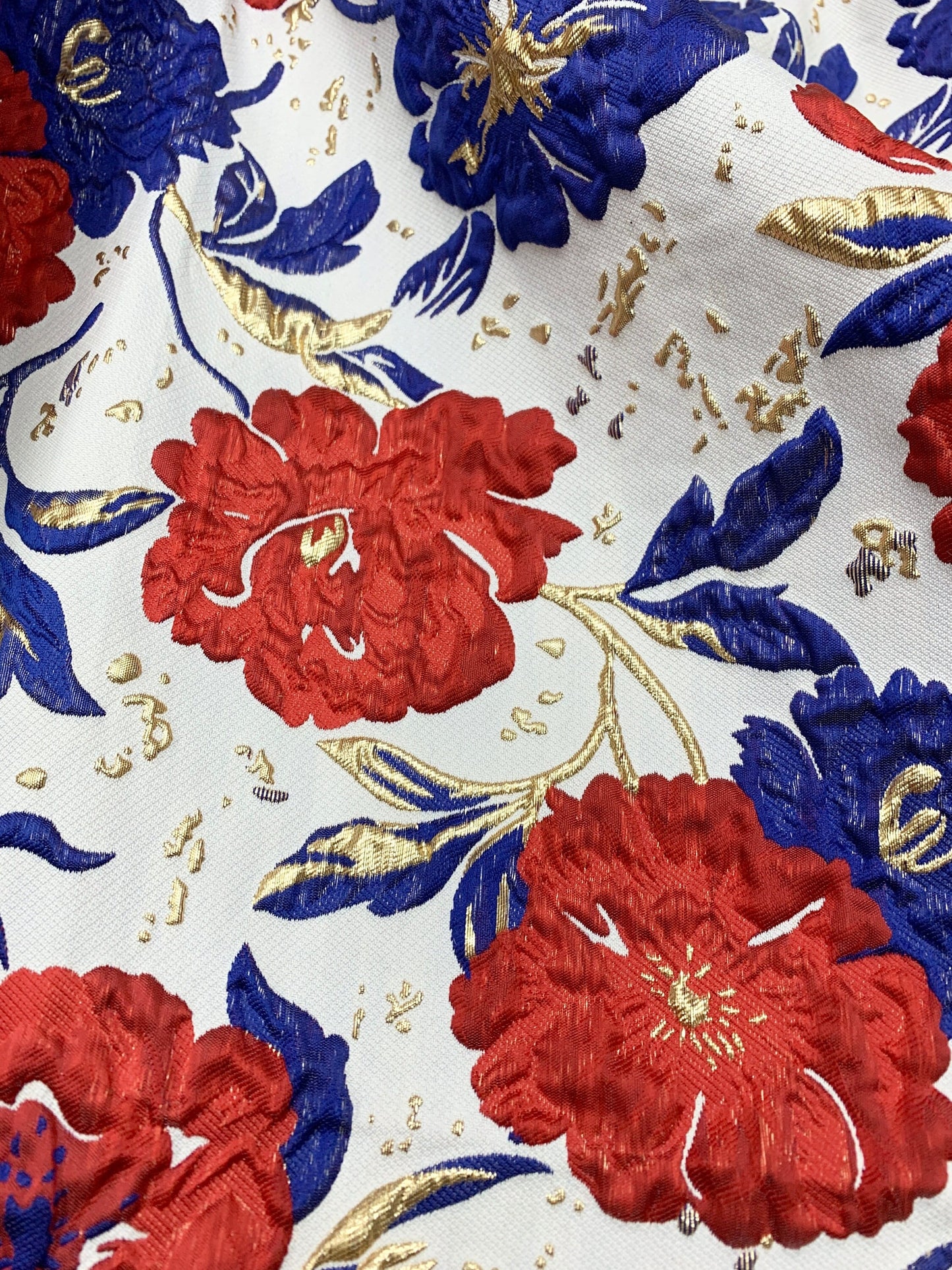 RED ROYAL BLUE Floral Brocade Fabric (60 in.) Sold By The Yard