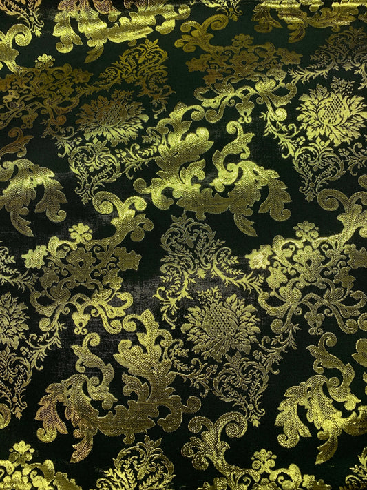 GOLD BLACK Damask Metallic Brocade Fabric (58 in.) Sold By The Yard