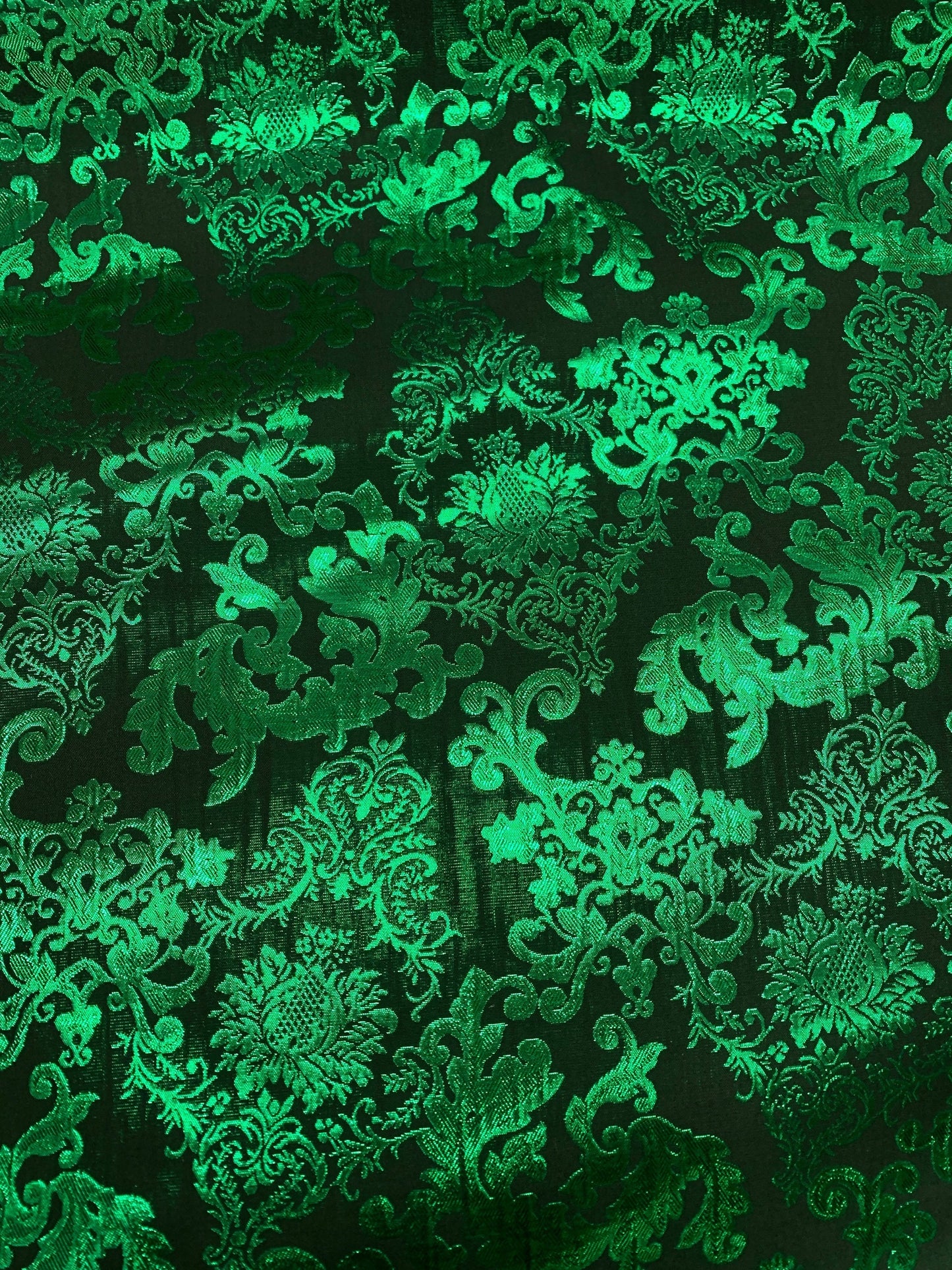 GREEN BLACK Damask Metallic Brocade Fabric (58 in.) Sold By The Yard