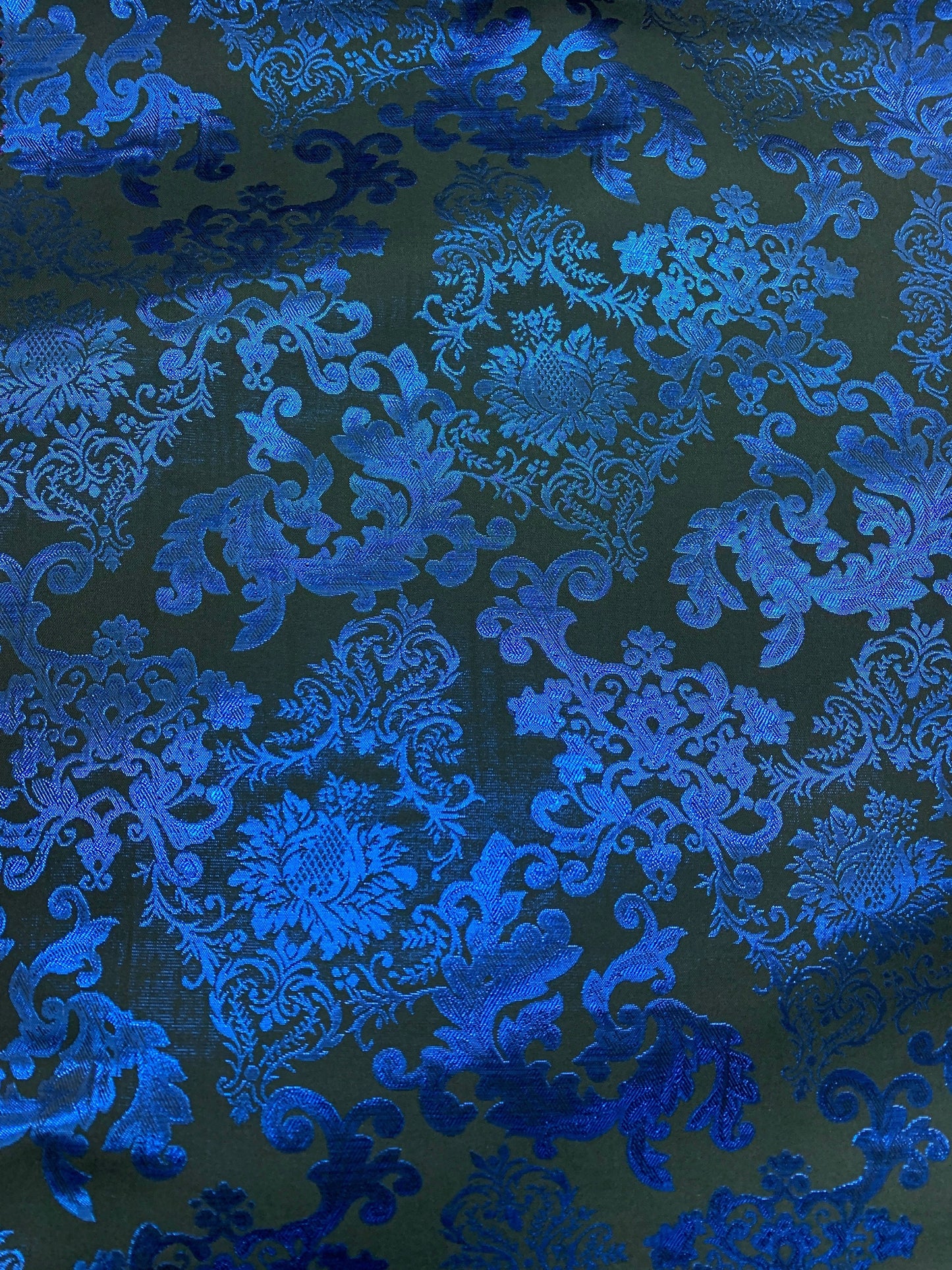 ROYAL BLUE BLACK Damask Metallic Brocade Fabric (58 in.) Sold By The Yard