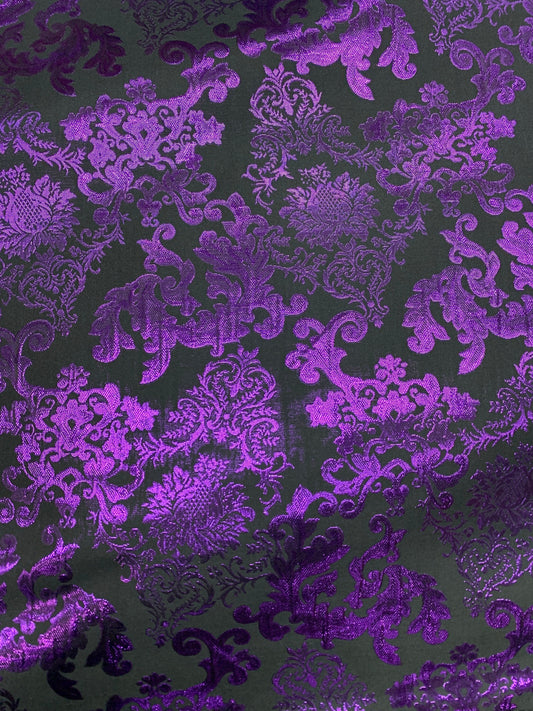 PURPLE BLACK Damask Metallic Brocade Fabric (58 in.) Sold By The Yard