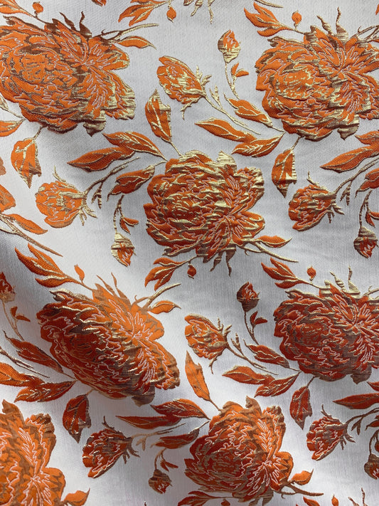 ORANGE GOLD Floral Brocade Fabric (60 in.) Sold By The Yard