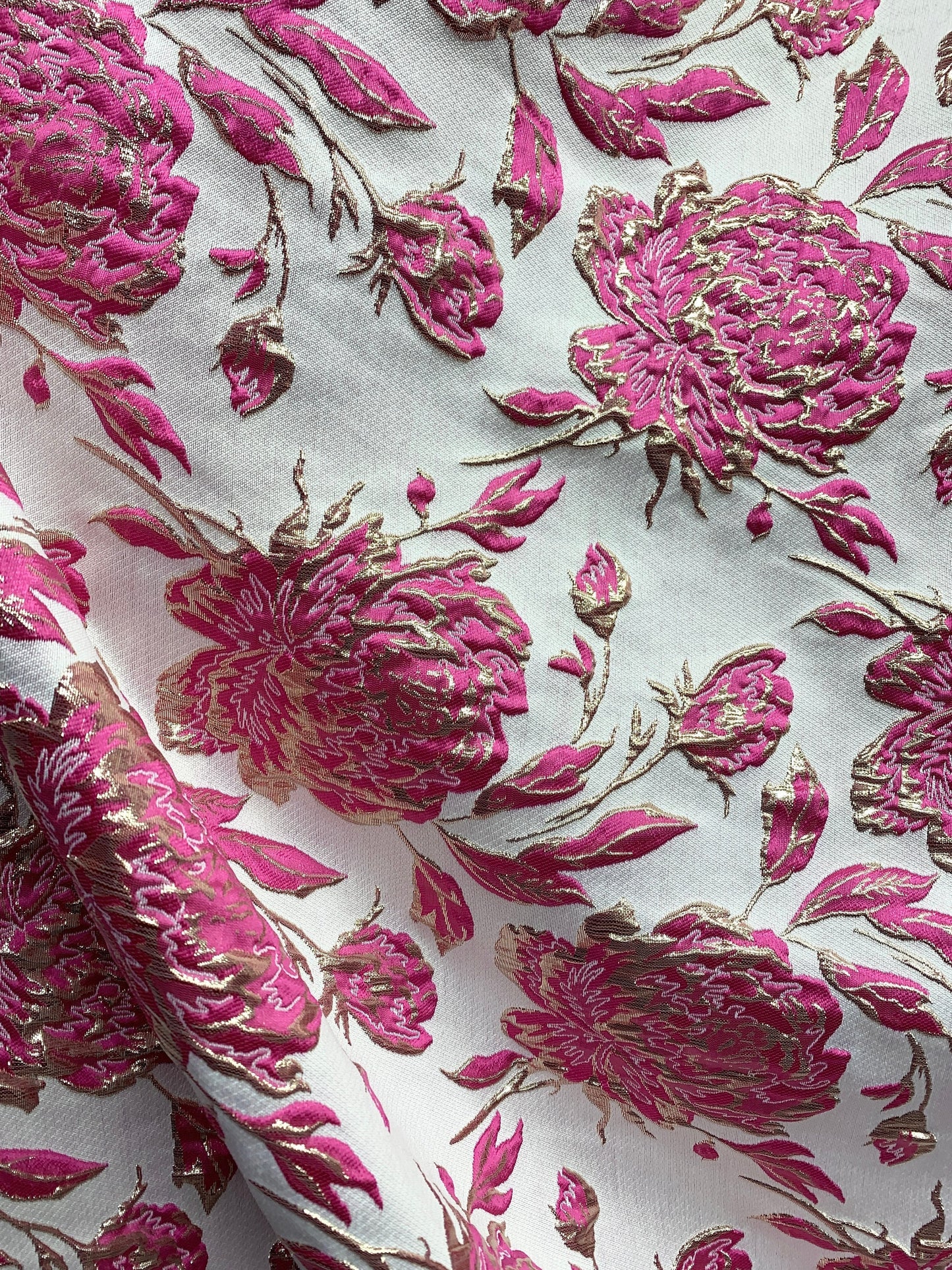 FUCHSIA PINK GOLD Floral Brocade Fabric (60 in.) Sold By The Yard