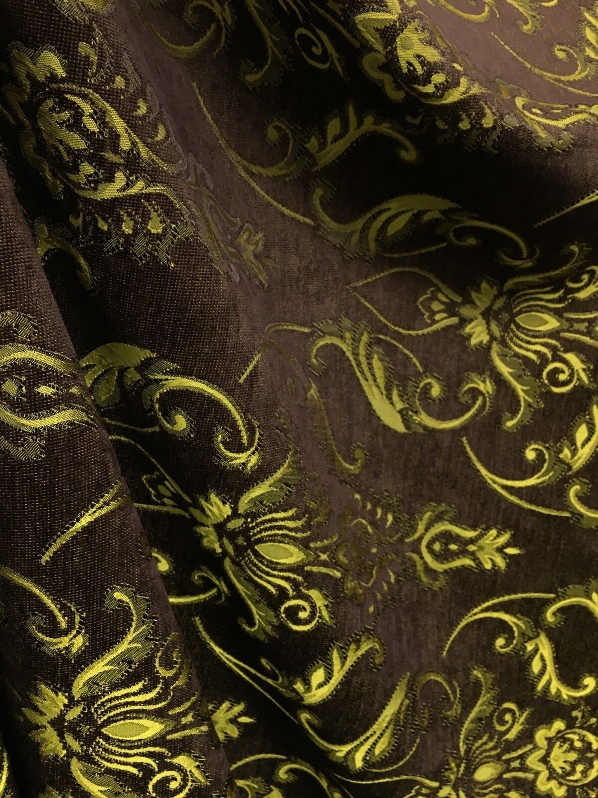 BROWN GOLD Damask Chenille Upholstery Fabric (54 in.) Sold By The Yard