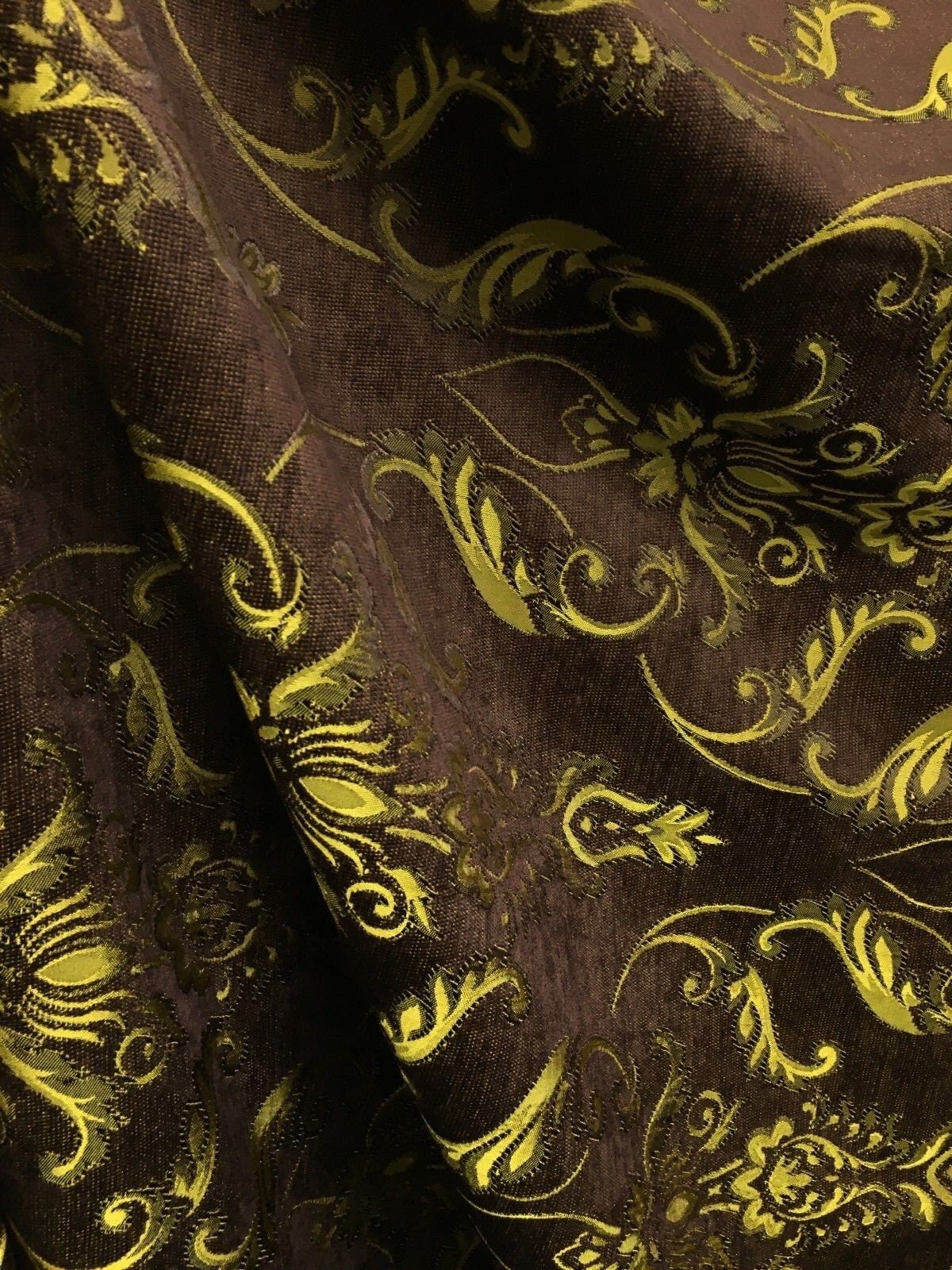 BROWN GOLD Damask Chenille Upholstery Fabric (54 in.) Sold By The Yard