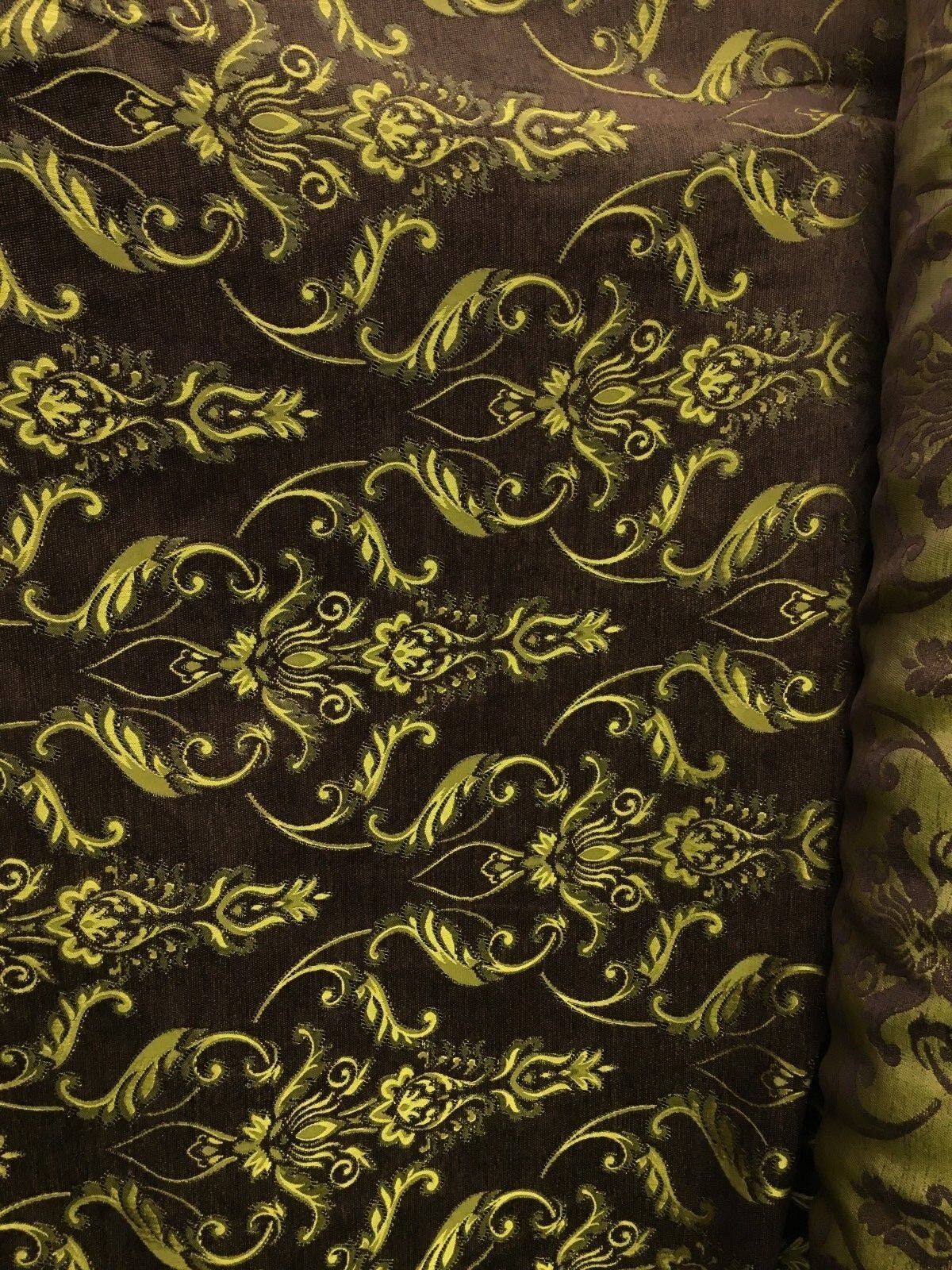 BROWN GOLD Damask Chenille Upholstery Fabric (54 in.) Sold By The Yard