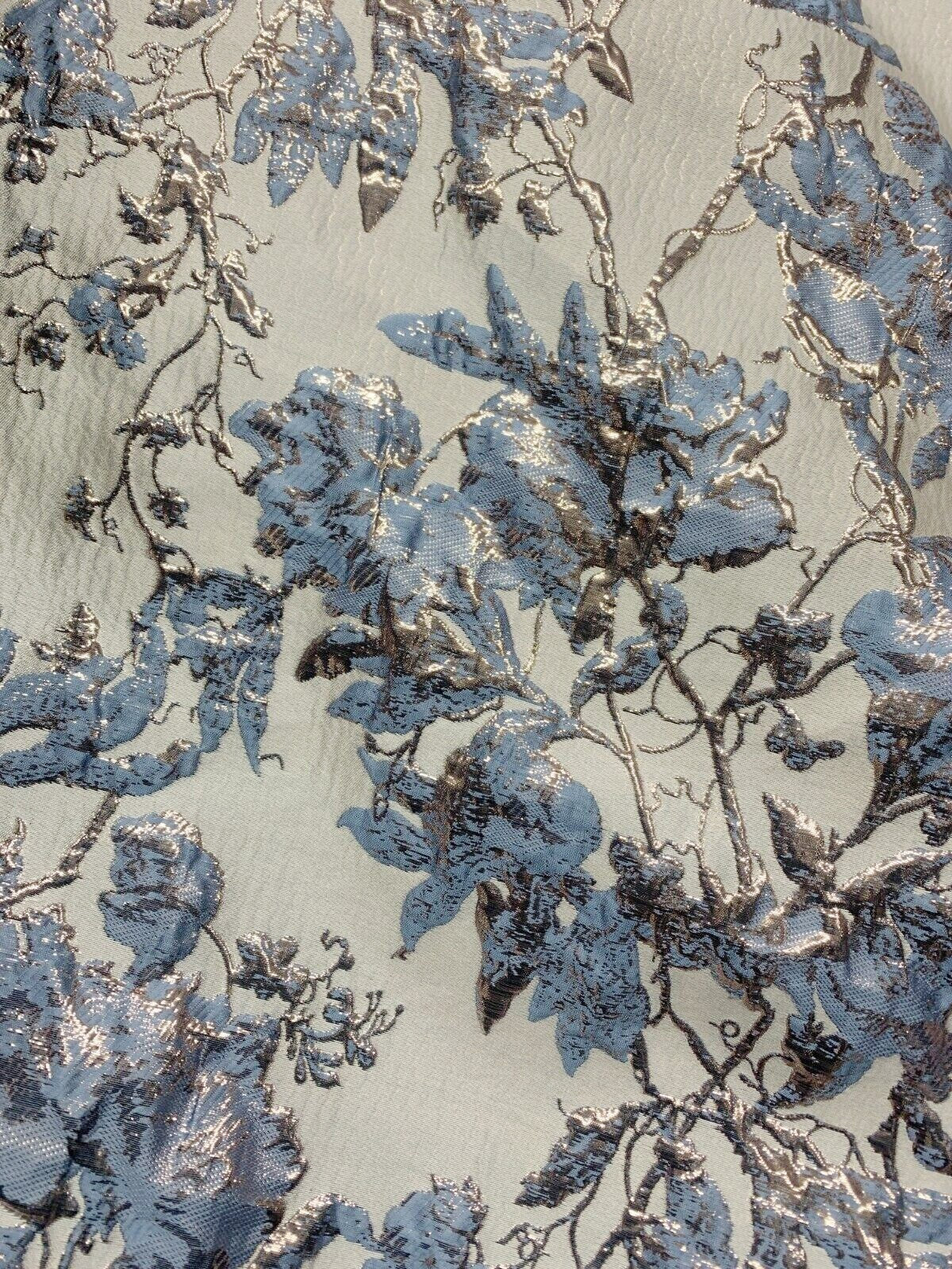 BABY BLUE GOLD Floral Brocade Fabric (60 in.) Sold By The Yard