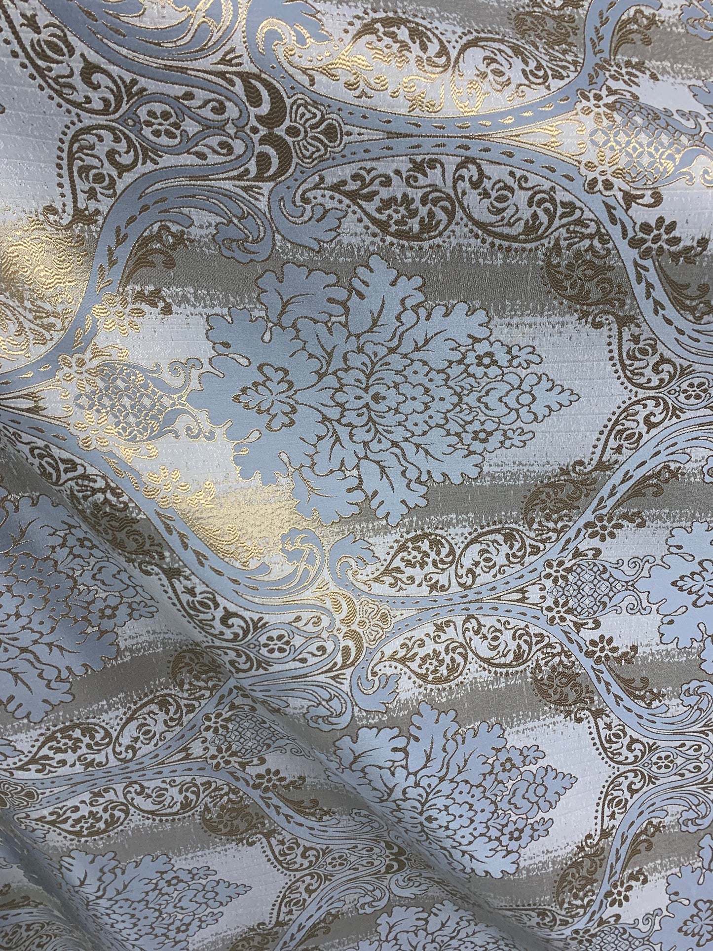 BLUE GOLD Damask Brocade Upholstery Drapery Fabric (110 in.) Sold By The Yard