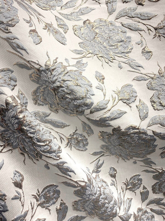 GRAY GOLD Floral Brocade Fabric (60 in.) Sold By The Yard