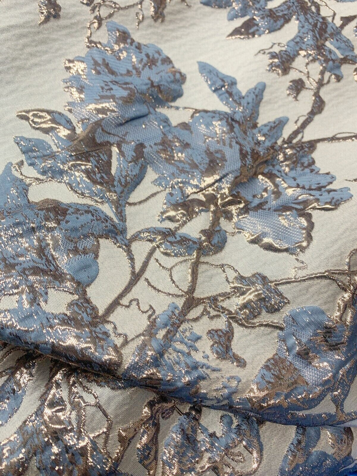 BABY BLUE GOLD Floral Brocade Fabric (60 in.) Sold By The Yard