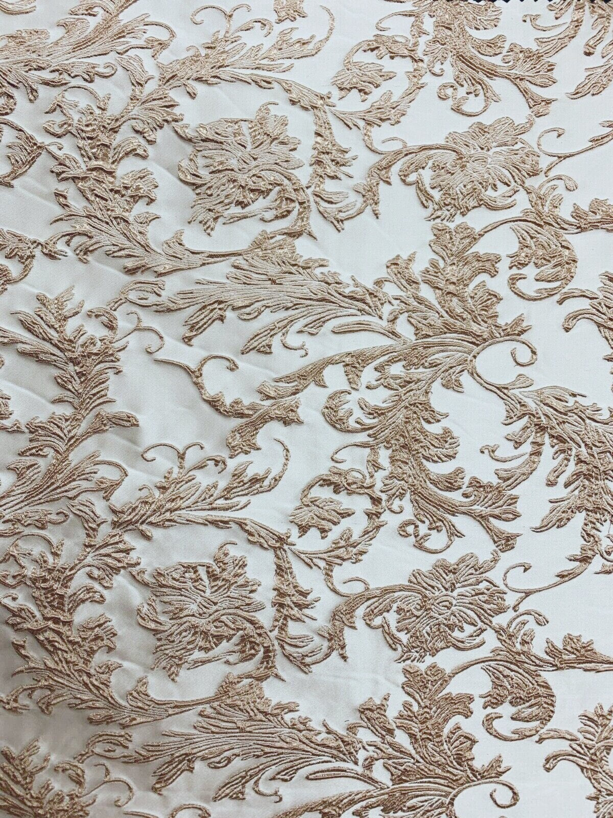 TAUPE Floral Brocade Fabric (60 in.) Sold By The Yard