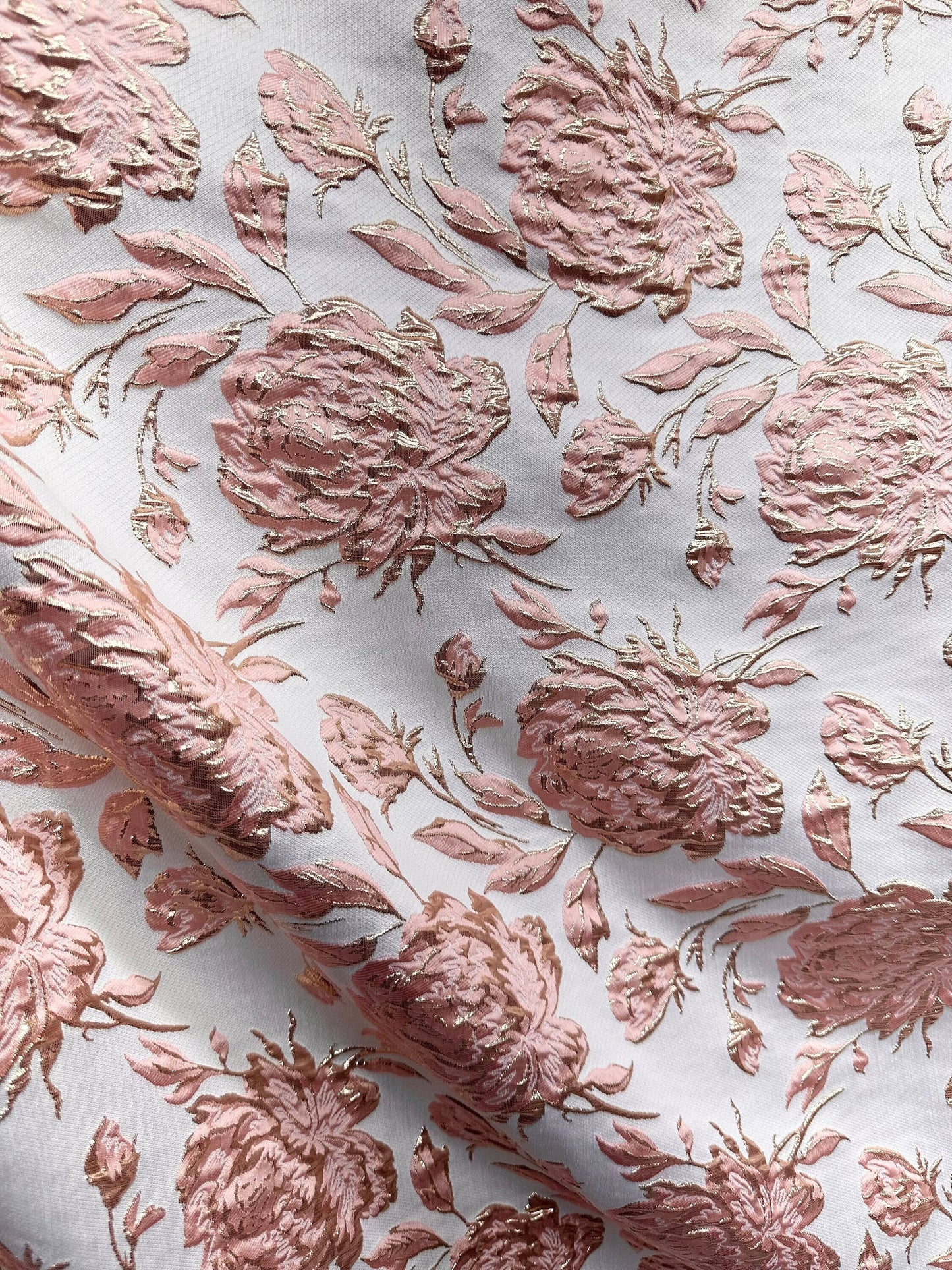 PEACH GOLD Floral Brocade Fabric (60 in.) Sold By The Yard