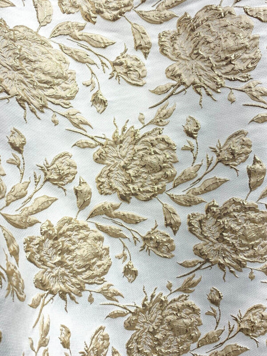 LIGHT GOLD Floral Brocade Fabric (60 in.) Sold By The Yard