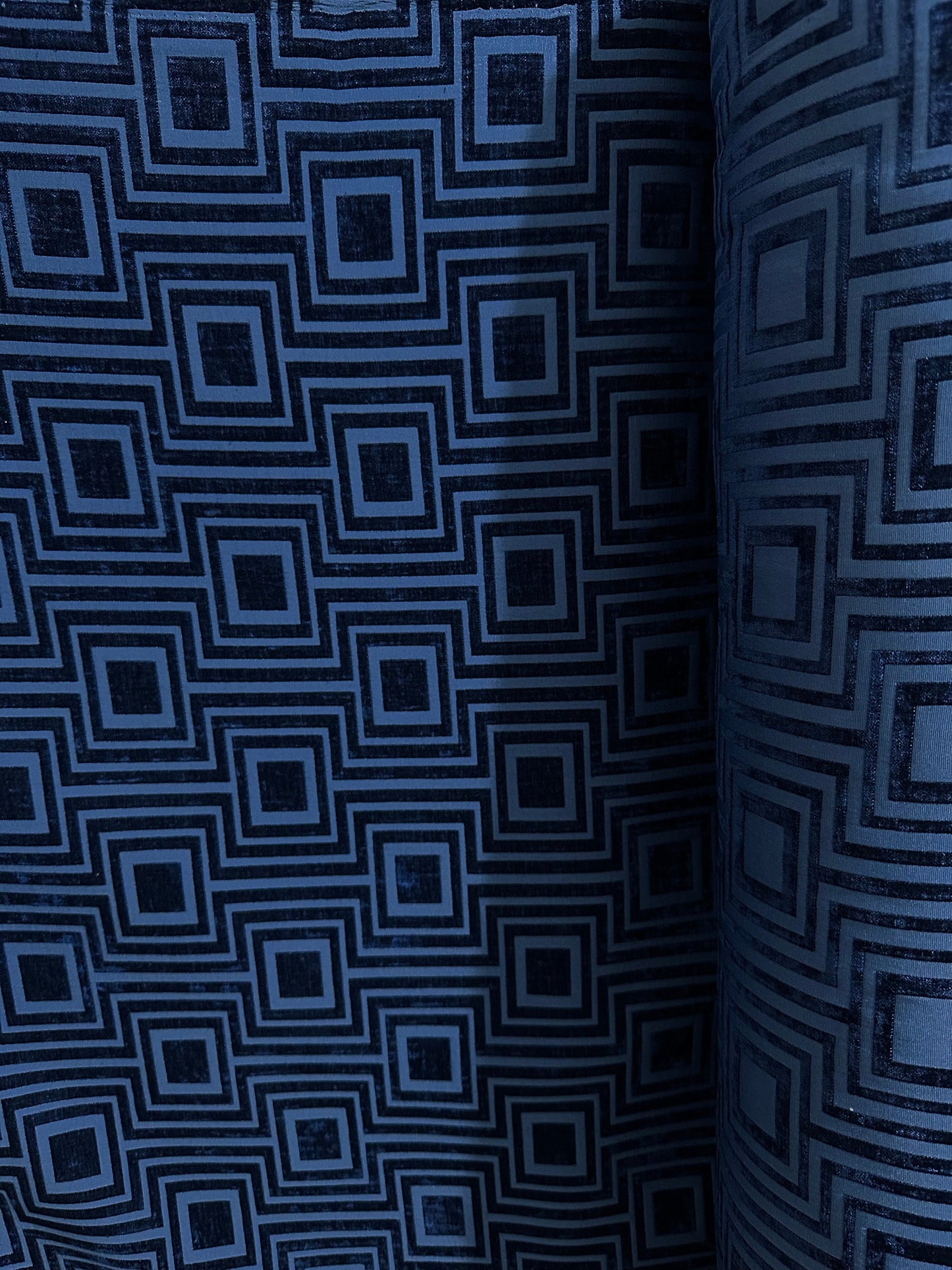 DARK BLUE Geometric Chenille Upholstery Brocade Fabric (54 in.) Sold By The Yard