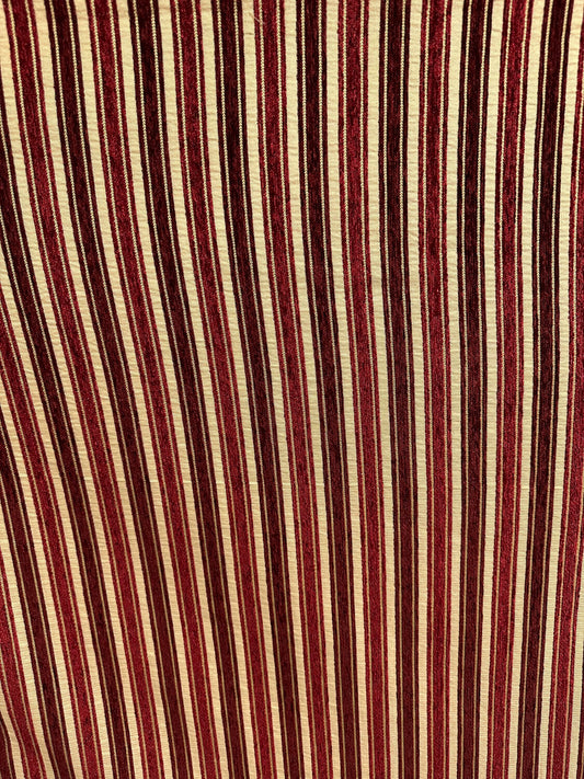 BURGUNDY BEIGE Striped Chenille Upholstery Brocade Fabric (56 in.) Sold By The Yard