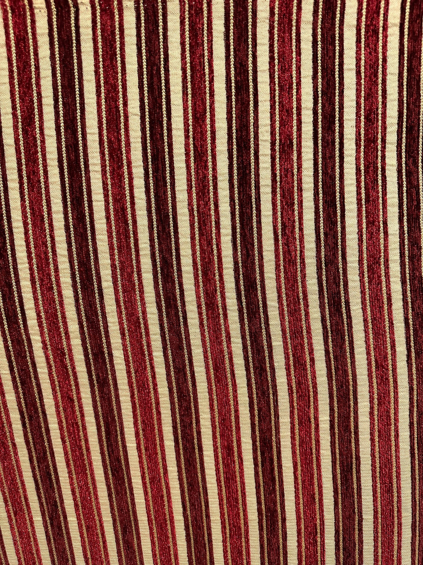 BURGUNDY BEIGE Striped Chenille Upholstery Brocade Fabric (56 in.) Sold By The Yard