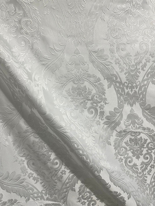 WHITE Damask Brocade Upholstery Drapery Fabric (110 in.) Sold BTY