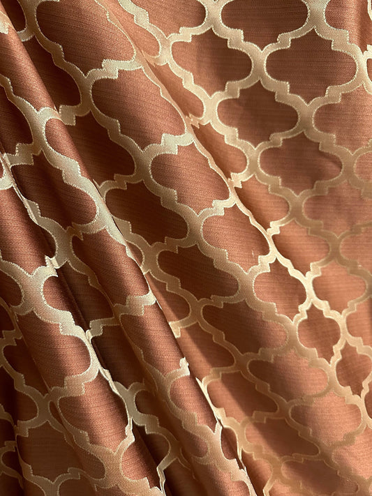 COPPER GOLD Trellis Brocade Upholstery Drapery Fabric (110 in.) Sold By The Yard