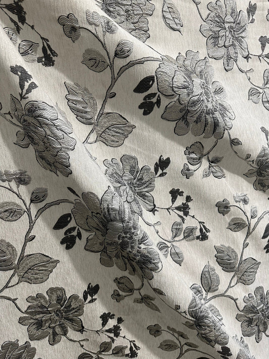 IVORY GRAY Floral Chenille Upholstery Fabric (54 in.) Sold By The Yard