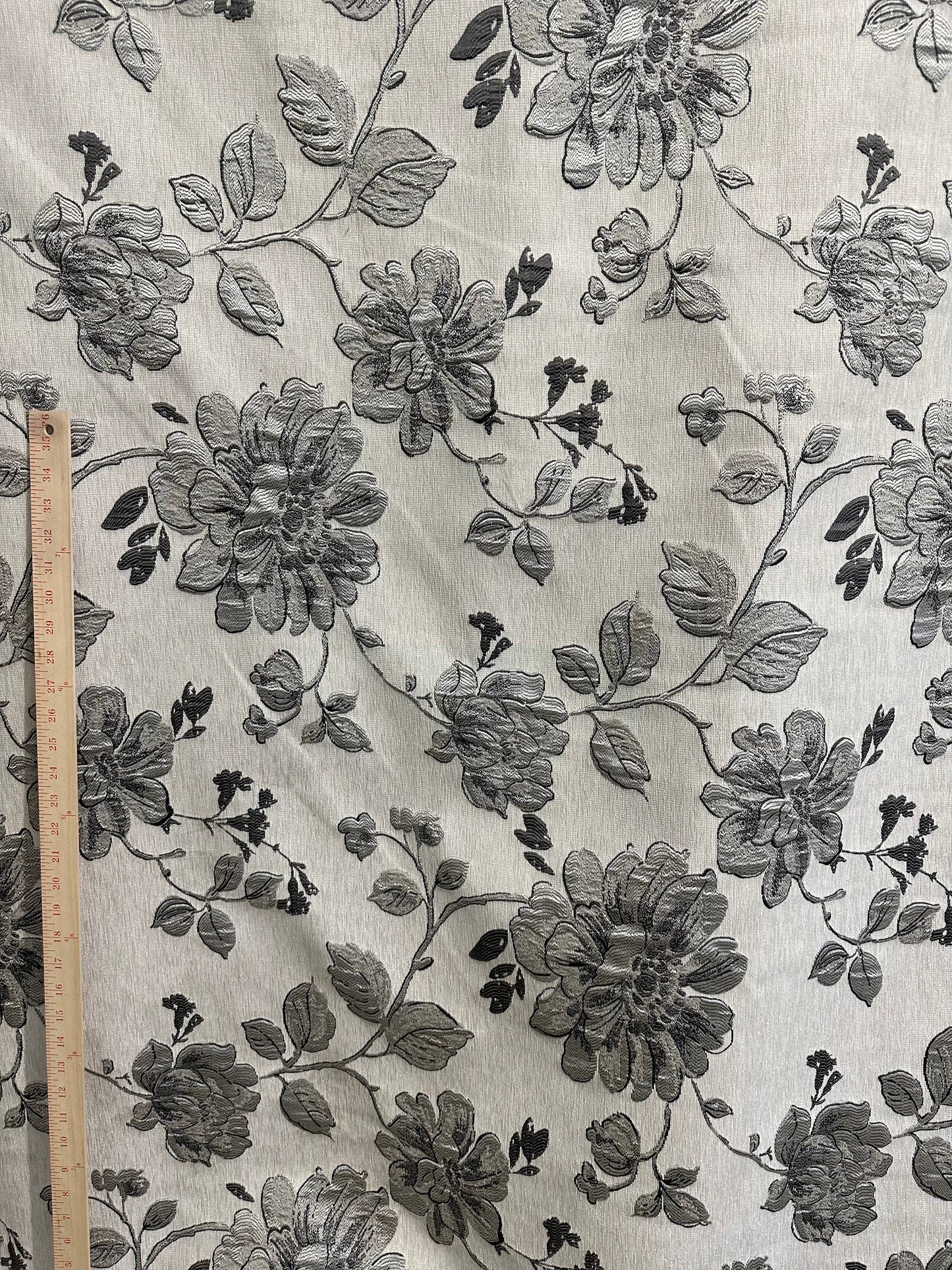 IVORY GRAY Floral Chenille Upholstery Fabric (54 in.) Sold By The Yard