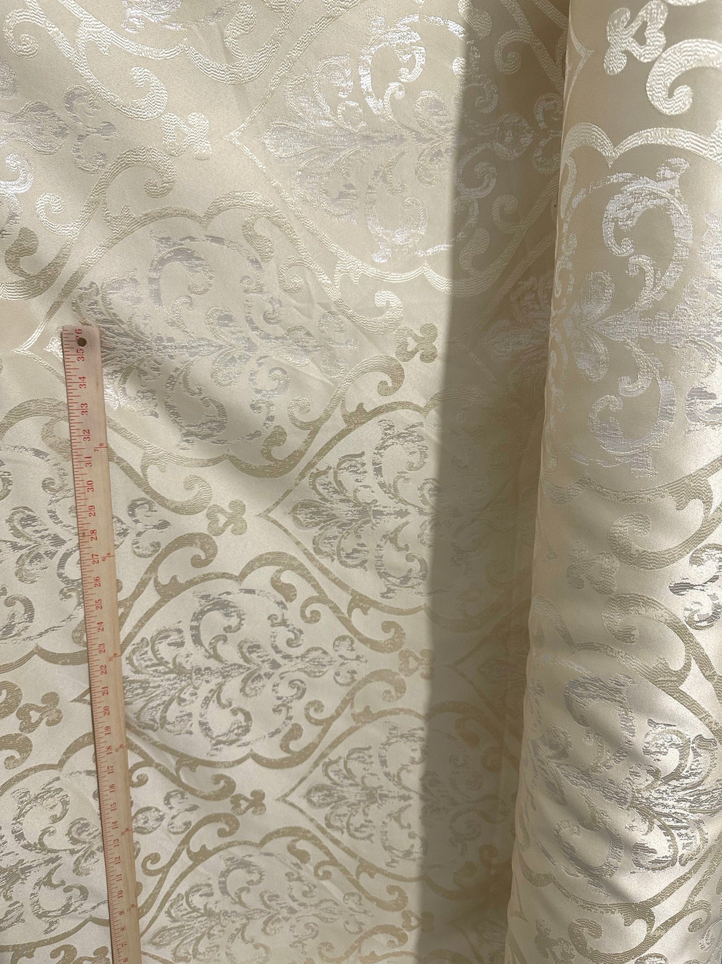 IVORY Damask Upholstery Drapery Brocade Fabric (110 in.) Sold By The Yard