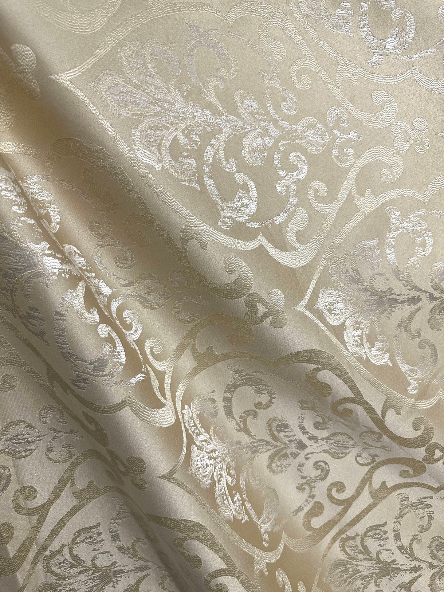 IVORY Damask Upholstery Drapery Brocade Fabric (110 in.) Sold By The Yard