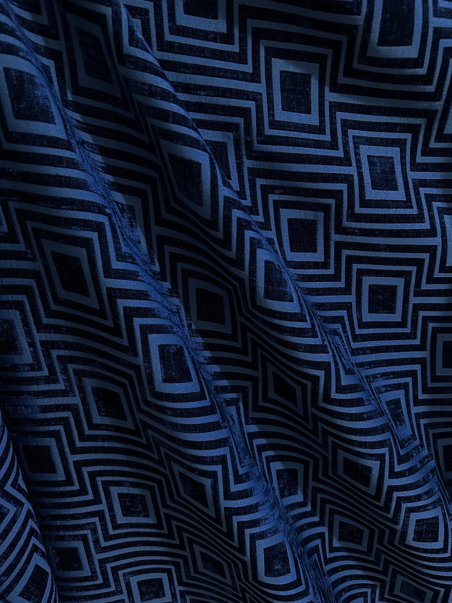 DARK BLUE Geometric Chenille Upholstery Brocade Fabric (54 in.) Sold By The Yard