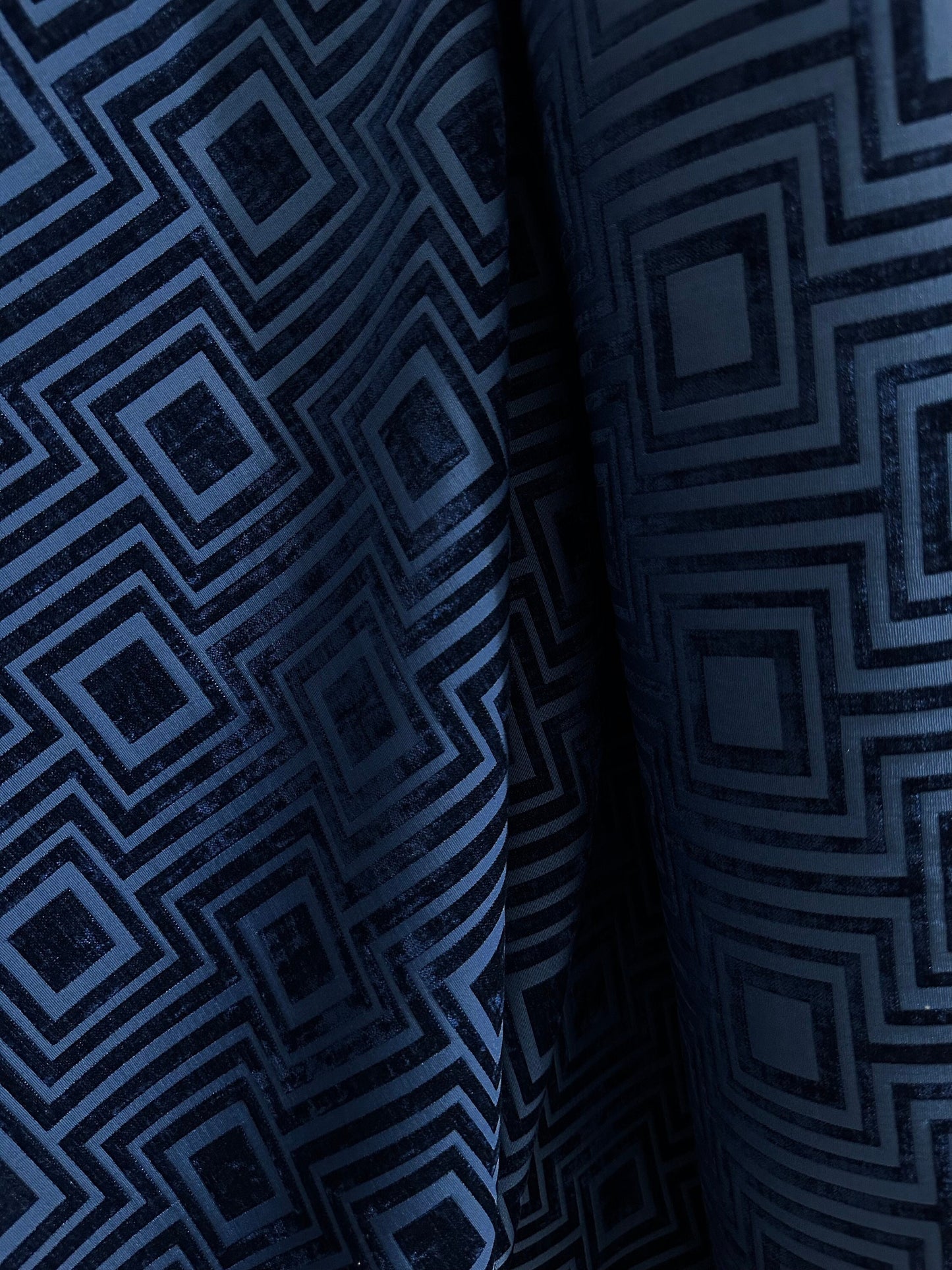 DARK BLUE Geometric Chenille Upholstery Brocade Fabric (54 in.) Sold By The Yard