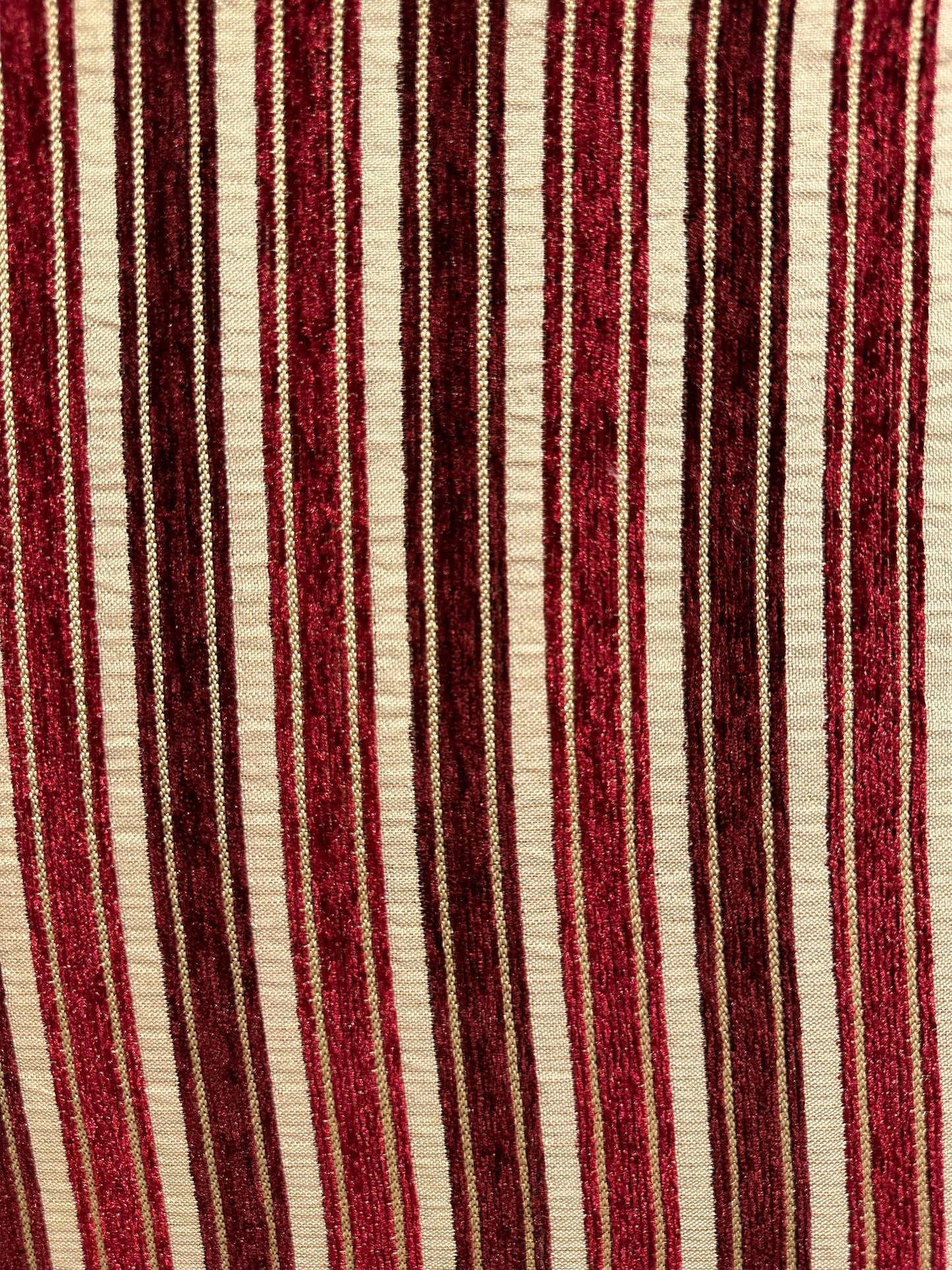 BURGUNDY BEIGE Striped Chenille Upholstery Brocade Fabric (56 in.) Sold By The Yard
